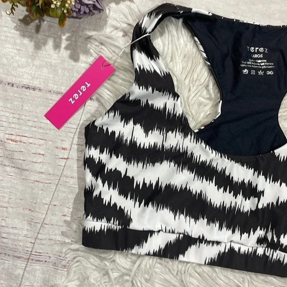 NWT Terez Black White Zebra Patterned Swim Bikini Top